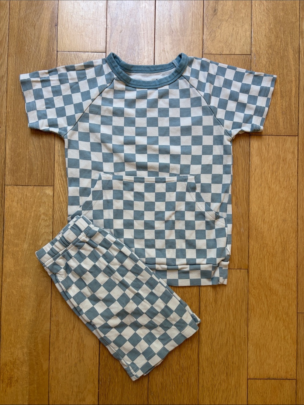 Goumi Kids Short-Sleeve Set in Blue and Cream